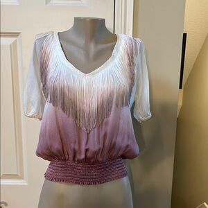 Bebe ombré Fringe smocked hem top, small